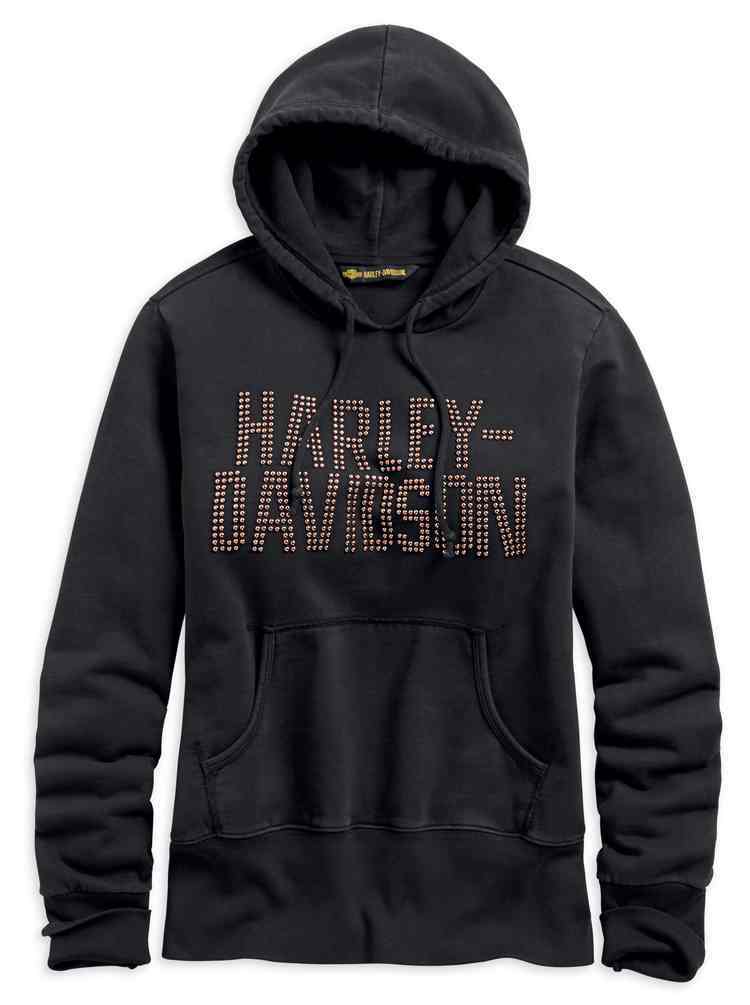 H96352 19VW Womens Studded Graphic Pullover Hoodie Black. Harley Davidson®