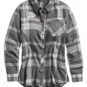 H96328 19VW Camisa Womens Eagle Grey Plaid Shirt. Harley Davidson