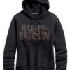 H96352-19VW Women's Studded Graphic Pullover Hoodie, Black. Harley-Davidson®