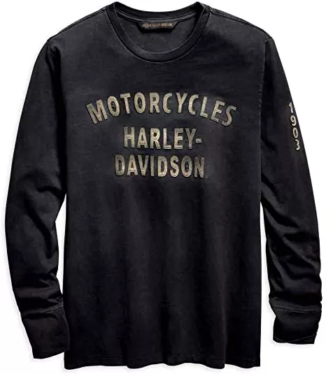 H96559-19VM Harley-Davidson® Men's Felt Letter Slim Fit Long Sleeve Shirt, Gray